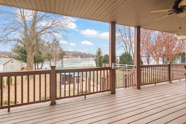 wooden terrace with ceiling fan