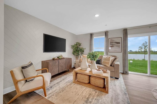 living room with light wood-type flooring