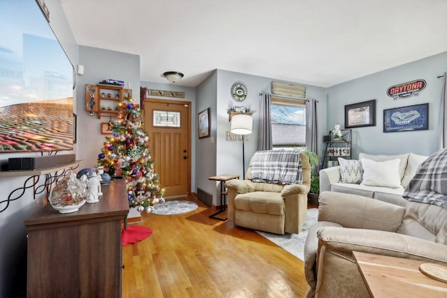 living room with hardwood / wood-style floors