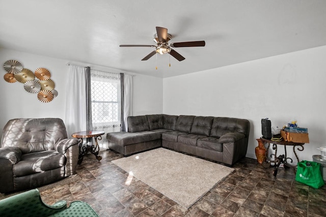 living room featuring ceiling fan