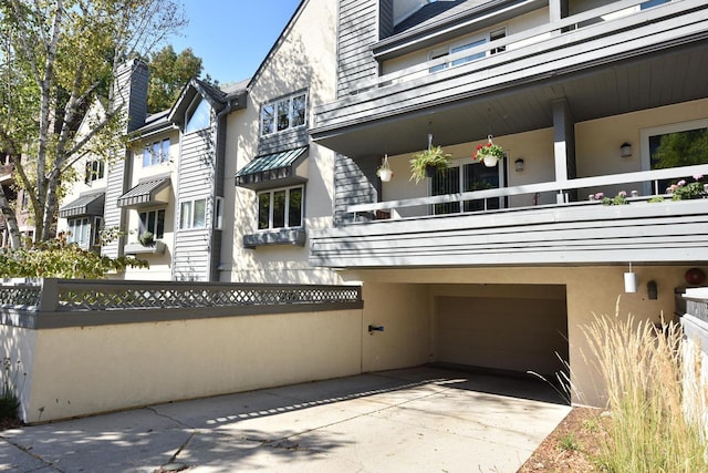 exterior space with a garage