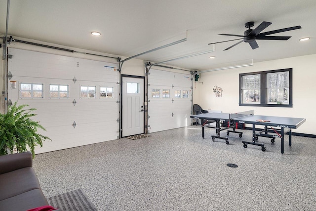 garage featuring ceiling fan