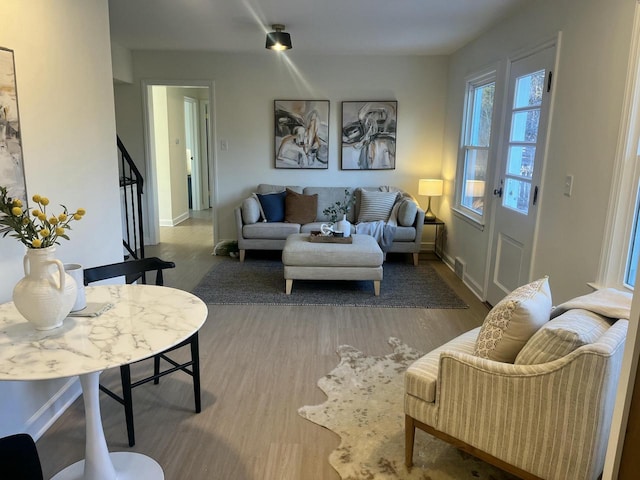 living room with hardwood / wood-style floors