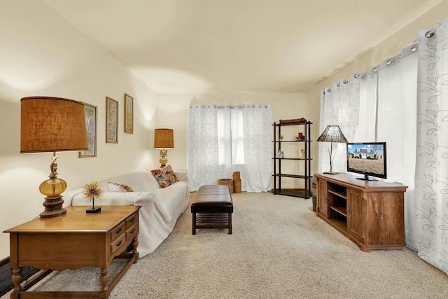 living room with light colored carpet