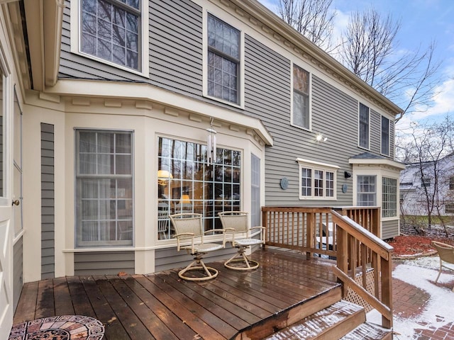 view of snow covered deck