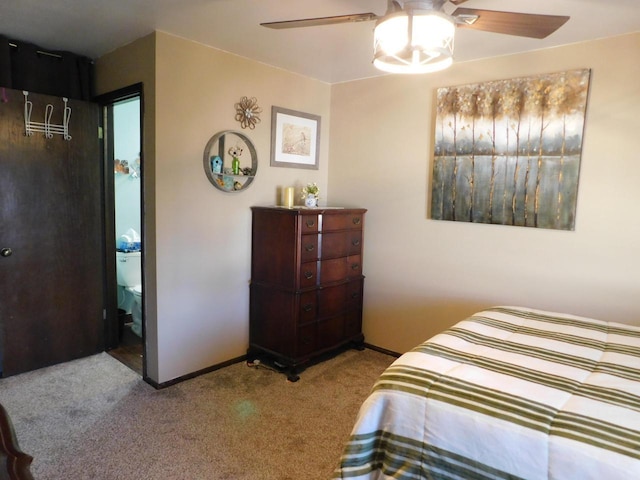 bedroom with ceiling fan and carpet flooring