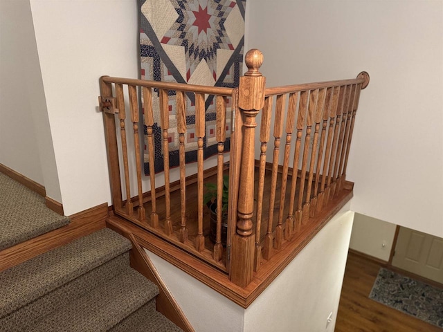 staircase featuring hardwood / wood-style floors