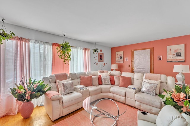 living room with hardwood / wood-style flooring