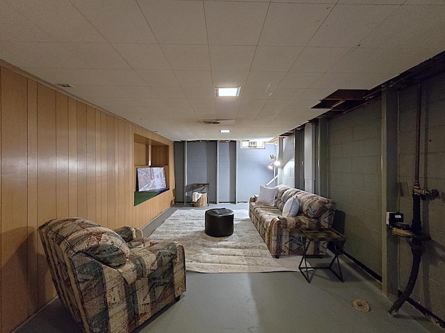 basement with wood walls