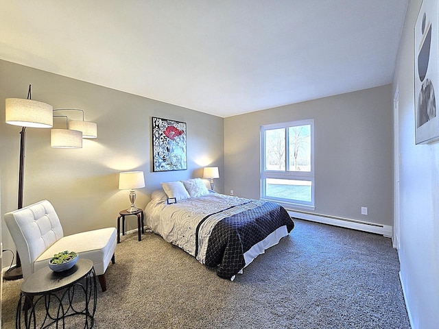 bedroom with carpet and a baseboard radiator