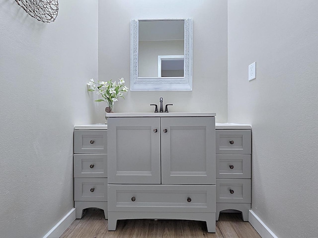 bathroom with hardwood / wood-style floors and vanity