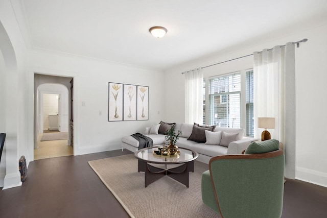 living room with dark wood-type flooring