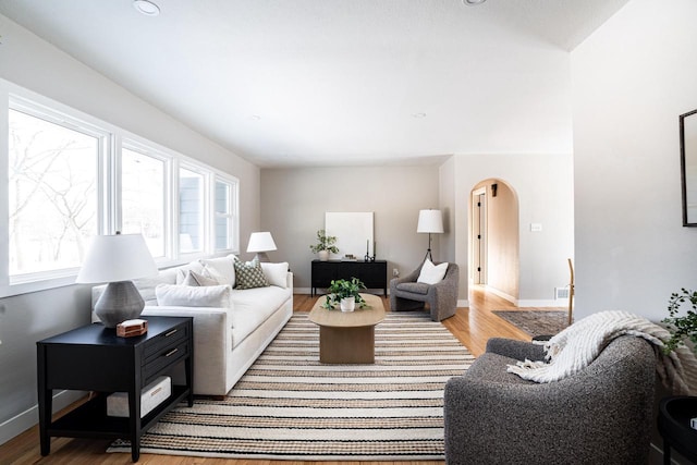 living room with light wood-type flooring