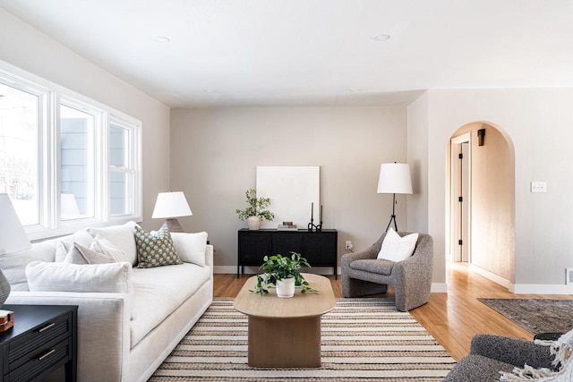 living room featuring light wood-type flooring