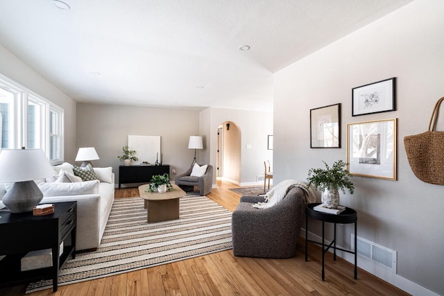 living room with hardwood / wood-style floors