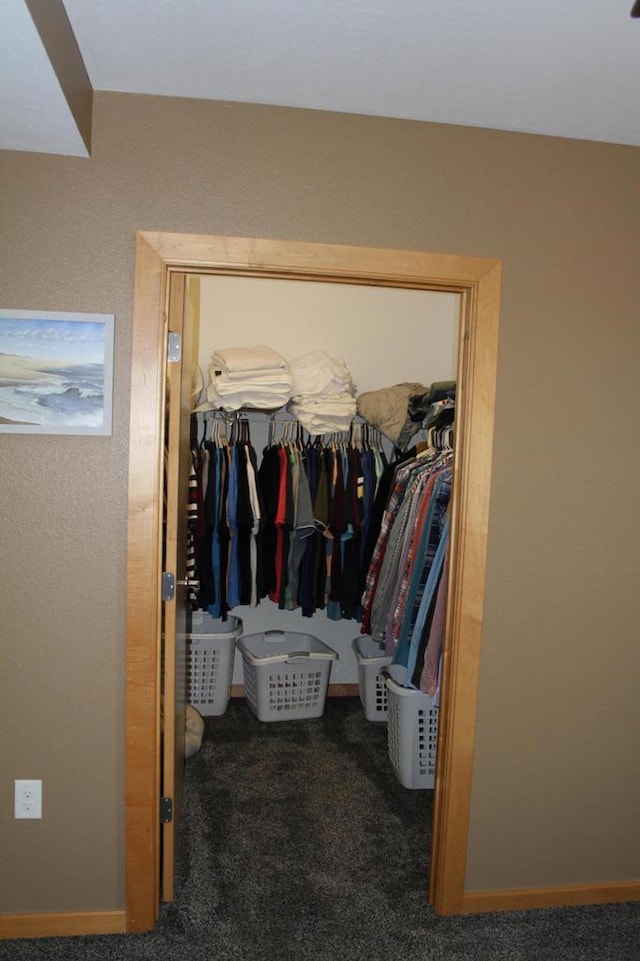 spacious closet with dark carpet