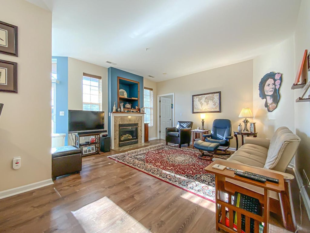 living room with hardwood / wood-style floors