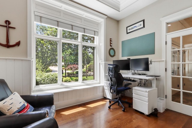 office area with dark wood-type flooring