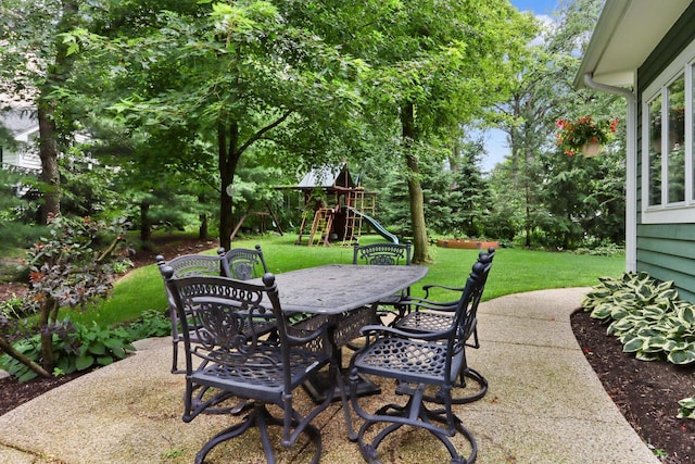 view of patio / terrace featuring a playground