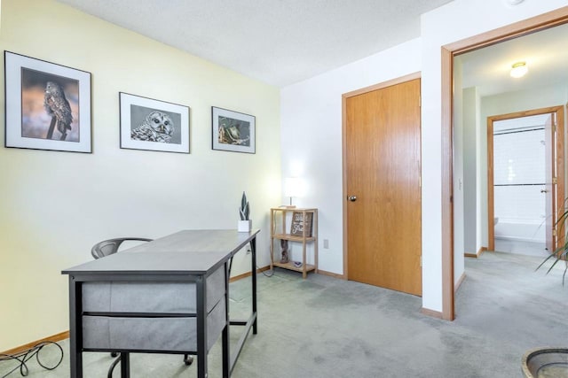 home office with light colored carpet