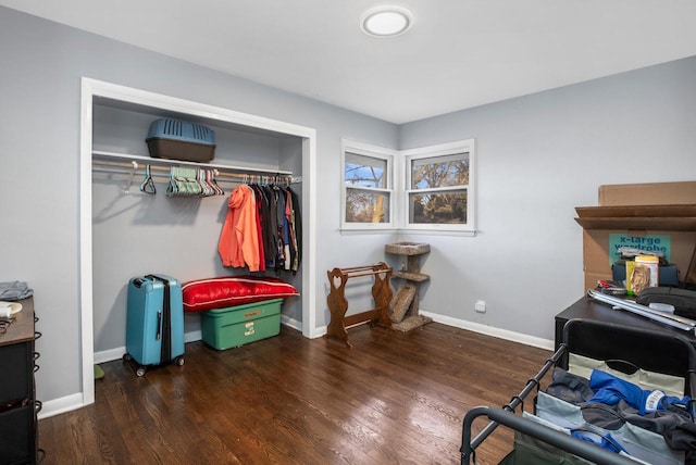 interior space with dark wood-type flooring