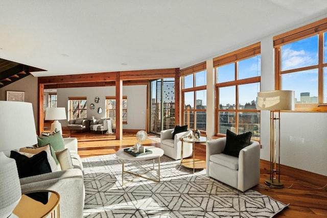 living room featuring hardwood / wood-style floors and a wealth of natural light