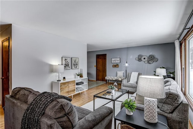 living room with light hardwood / wood-style flooring