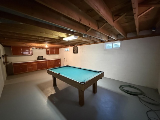 recreation room featuring concrete floors and billiards