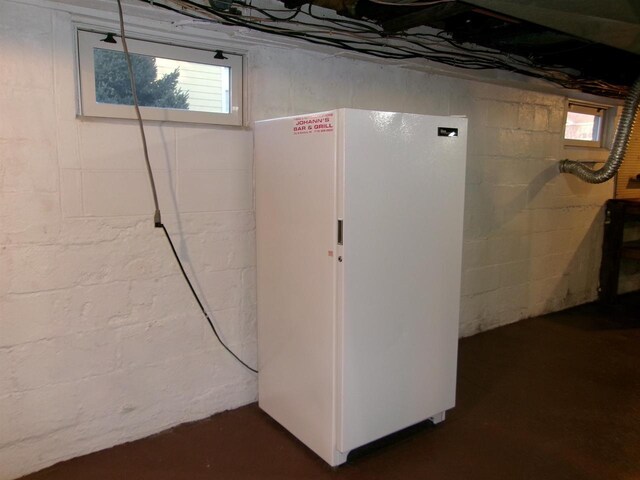 basement with refrigerator