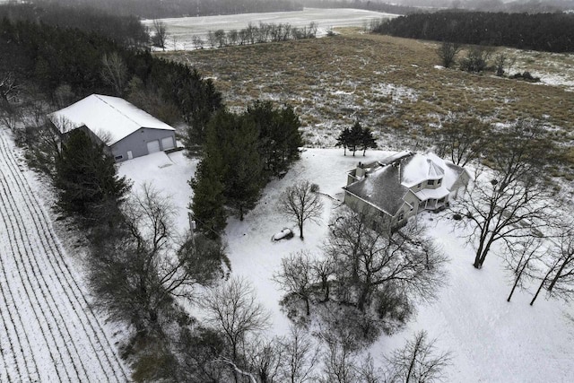 snowy aerial view with a rural view