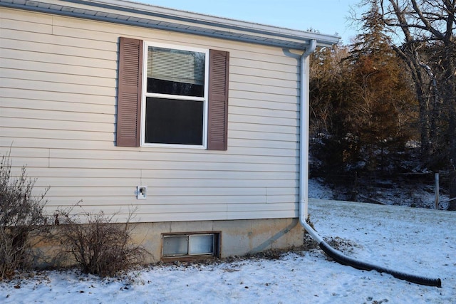 view of snow covered exterior