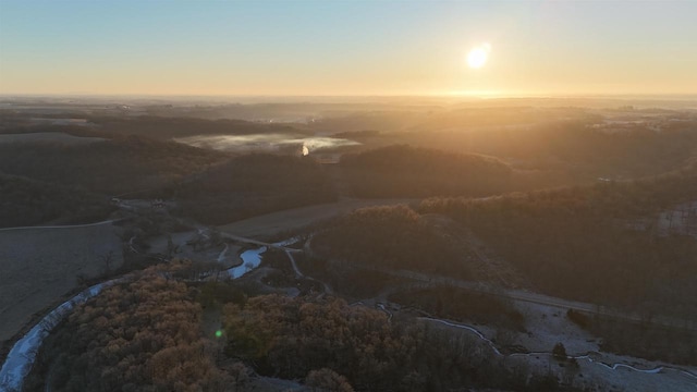 view of aerial view at dusk