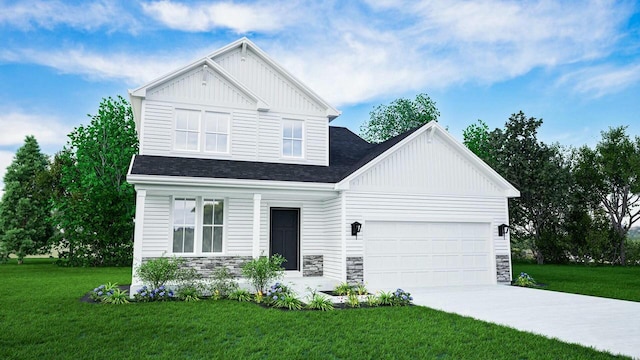 craftsman house featuring a front yard and a garage