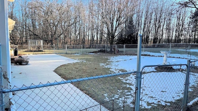 view of yard layered in snow