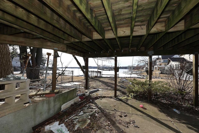 view of patio featuring a water view