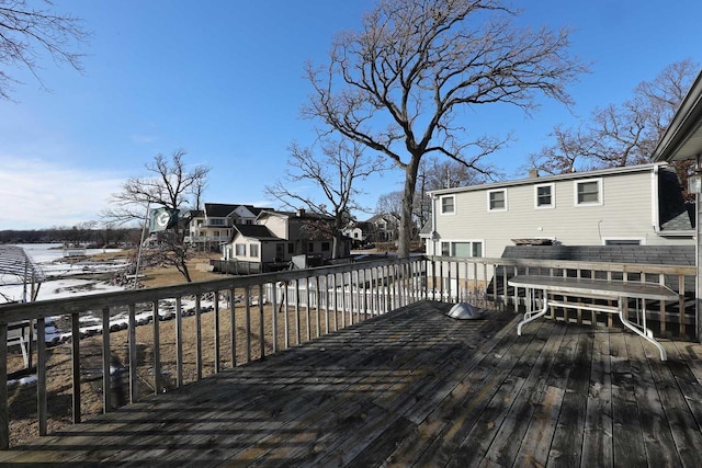 view of snow covered deck