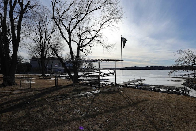 view of dock with a water view