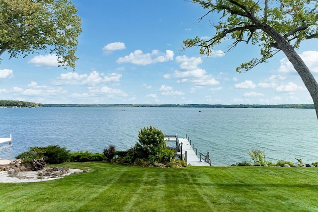 property view of water with a dock