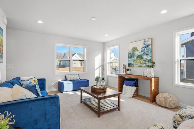 living room with light wood-type flooring