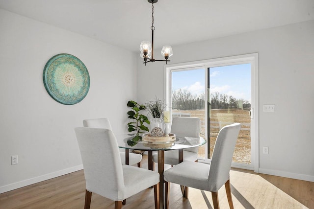 dining room featuring wood-type flooring and a notable chandelier