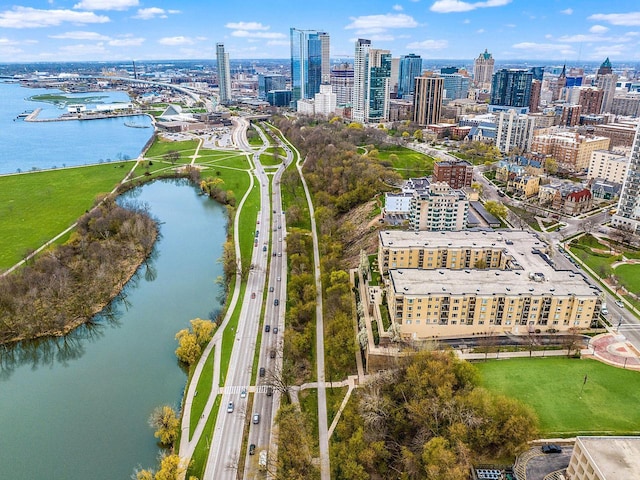 aerial view with a water view