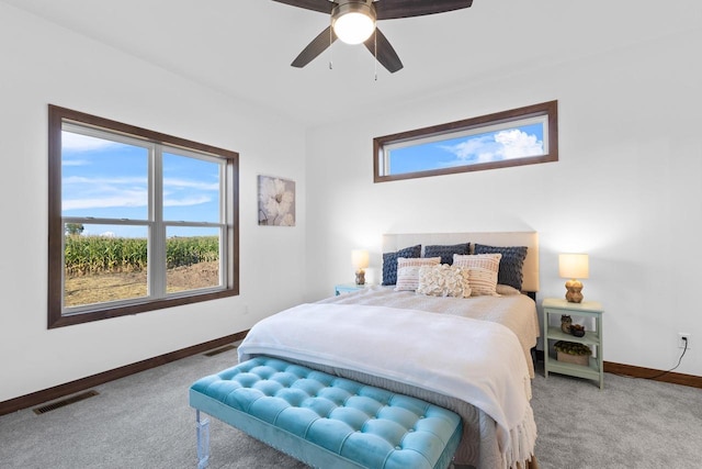 bedroom with carpet floors and ceiling fan