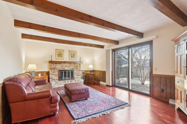 living room featuring a fireplace and hardwood / wood-style floors