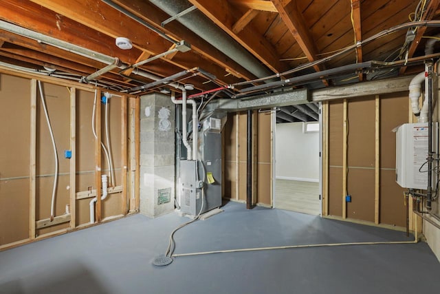 basement featuring heating unit