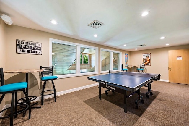 game room with carpet flooring