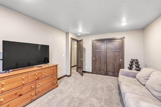 living room featuring light carpet