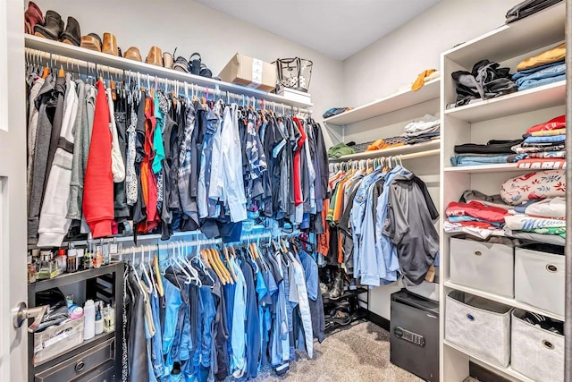 walk in closet featuring carpet floors