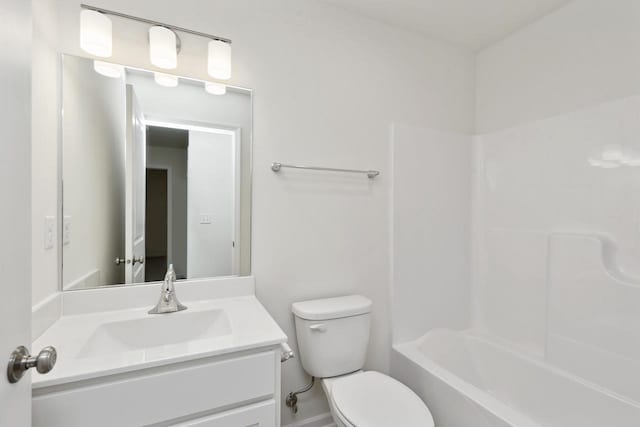 full bathroom featuring shower / tub combination, toilet, and vanity