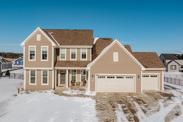 view of front of house with a garage and covered porch