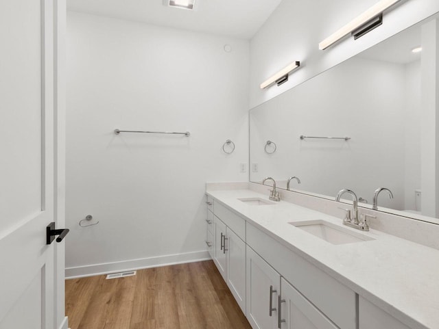 bathroom featuring wood-type flooring and vanity